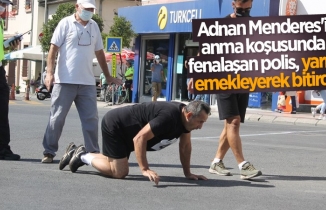 Adnan Menderes'i anma koşusunda fenalaşan polis, yarışı emekleyerek bitirdi